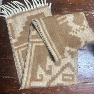 Wool fringed pattern scarf - seems to be handmade - see pic of small hole